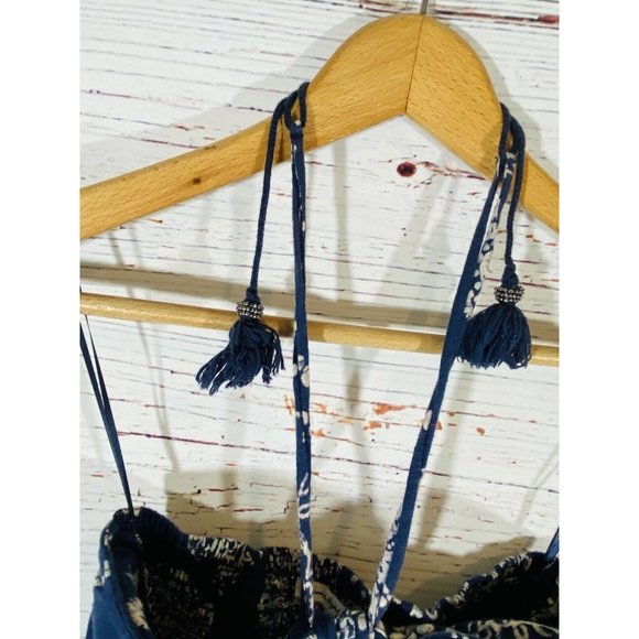 American Eagle Juniors Halter Dress Sz Small Cotton Blue Paisley Handkerchief - Picture 7 of 11